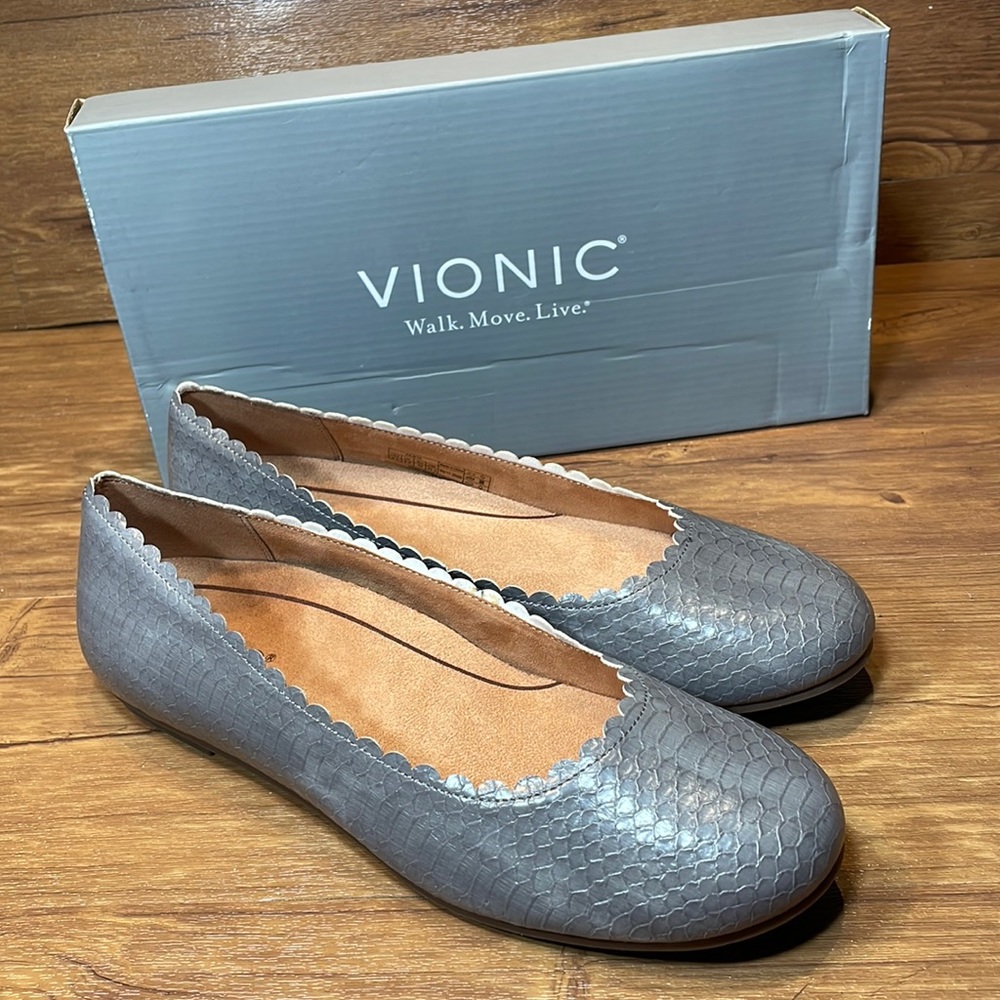 New Vionic Spark Julieta Ballet Flat Snake Embossed Dark Taupe Women's Size 8.5